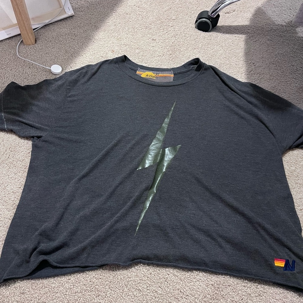 Dark grey aviator nation boyfriend t gold lighting bolt XL
